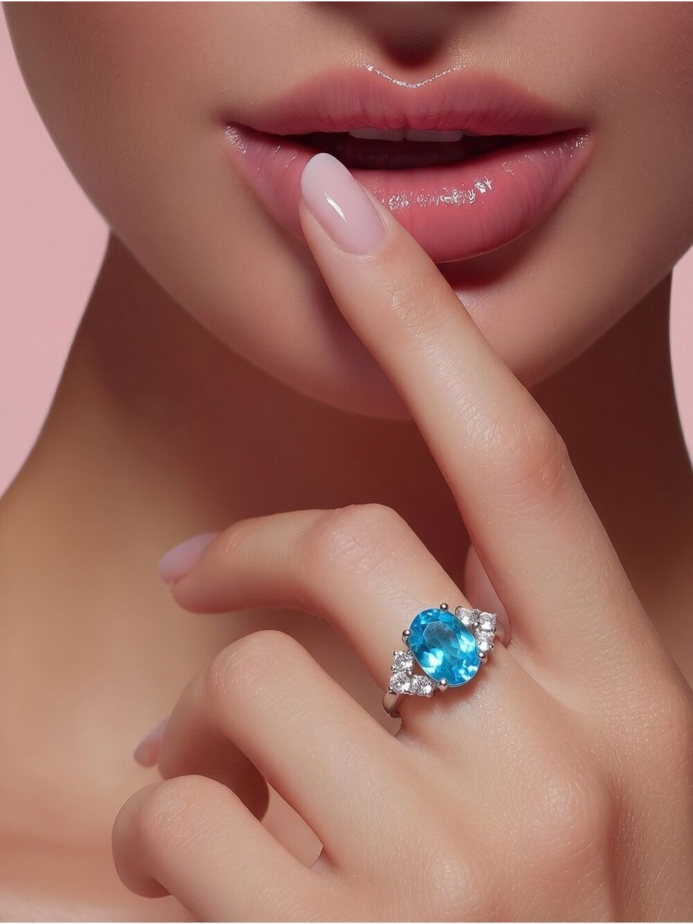 Sky Blue Topaz & White topaz Ring Sterling Silver Size 6.5 🆕